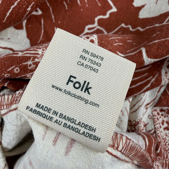 Folk Shirt Mens L Brown White Bold Floral Short Sleeve Button Down Lightweight - Picture 7 of 9